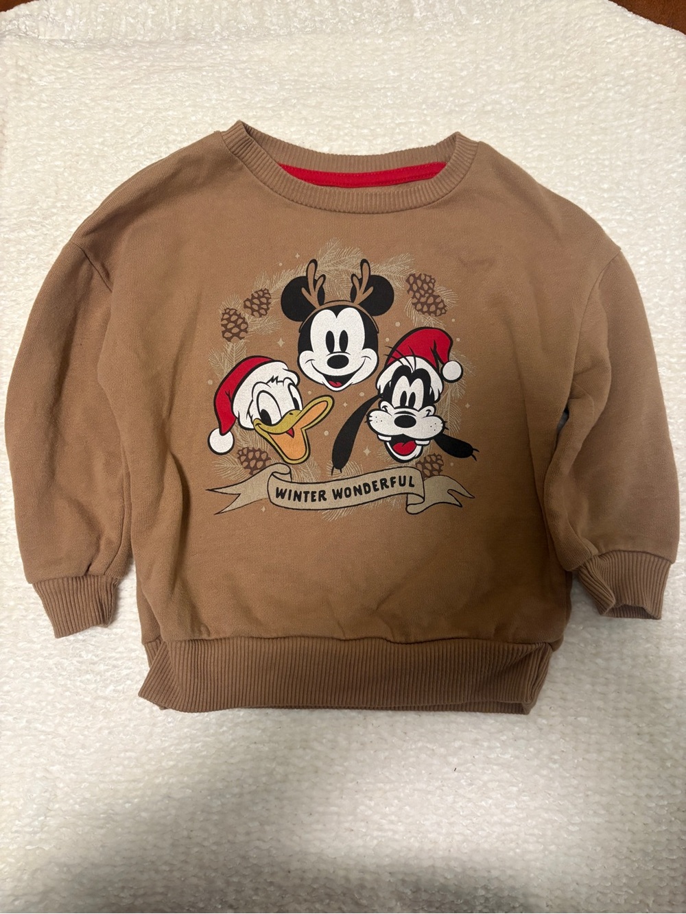 Disney Brown Kids Sweatshirt with Mickey, Donald & Goofy Holiday Design